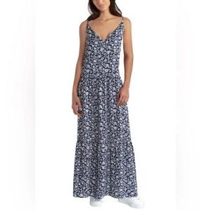 NWT $99 Gigi Parker Floral Batik Classic Navy Tiered Maxi Dress L